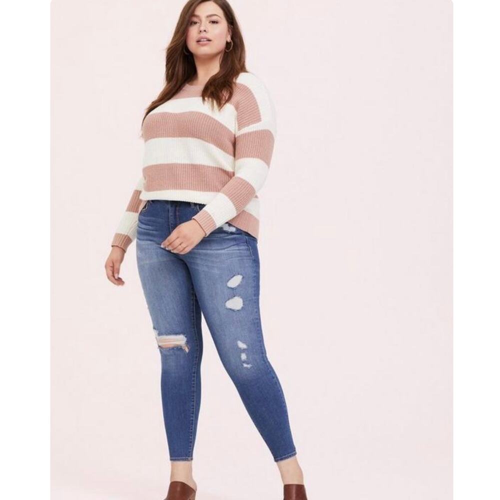 TORRID Dusty Rose Pink & White Striped Long Sleeve Crewneck Sweater Size 1 (1X)